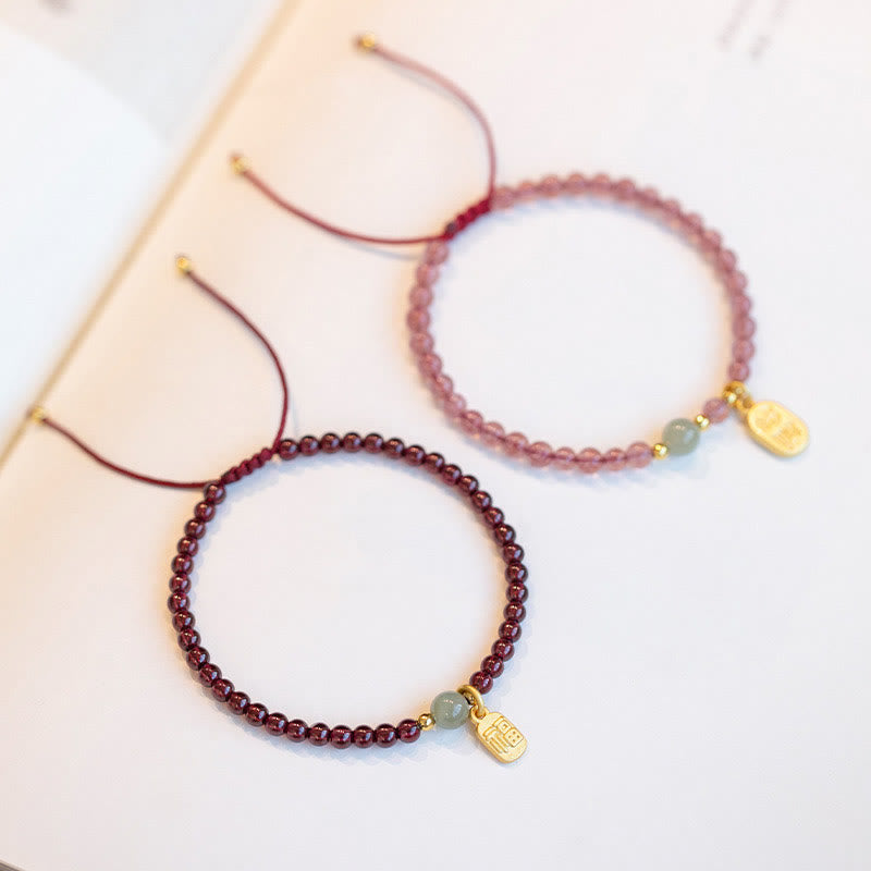 Natural Strawberry Quartz Garnet Jade Lucky Fortune Healing Bracelet