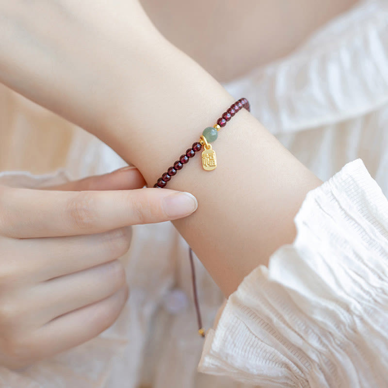 Natural Strawberry Quartz Garnet Jade Lucky Fortune Healing Bracelet