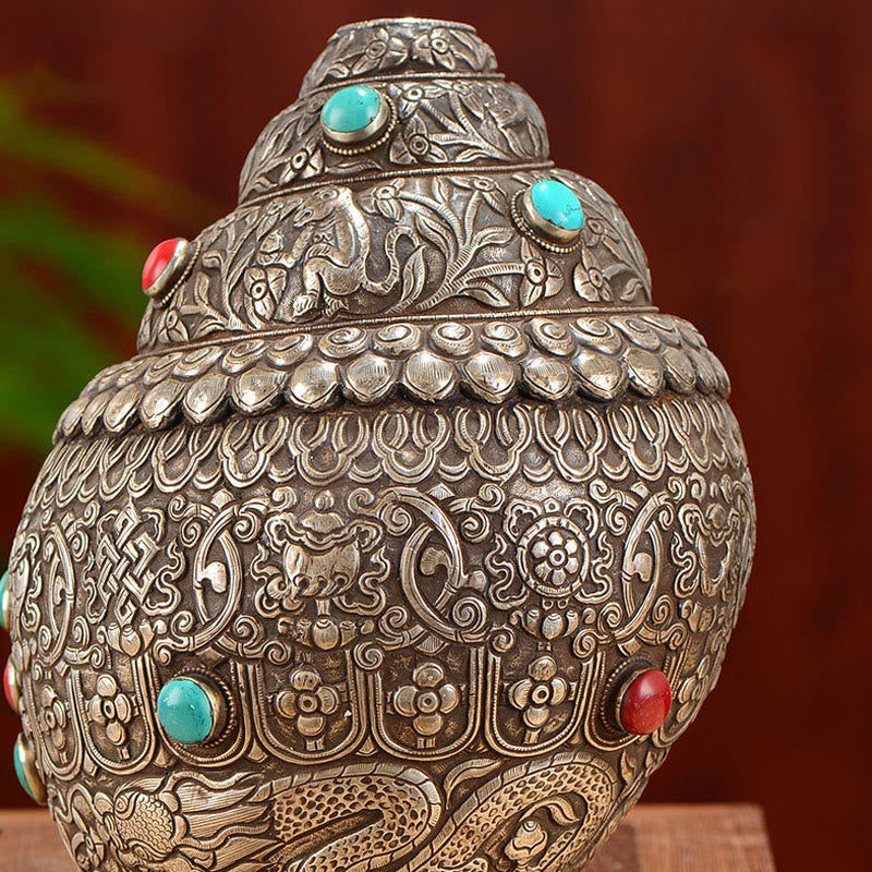Natural Tibetan Shankha Conch Shell with Eight Auspicious Symbols | Zen Decor