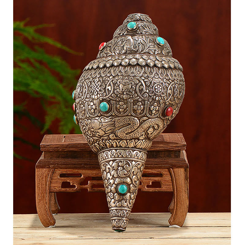 Natural Tibetan Shankha Conch Shell with Eight Auspicious Symbols | Zen Decor