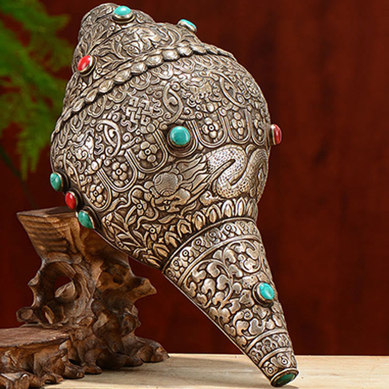Natural Tibetan Shankha Conch Shell with Eight Auspicious Symbols | Zen Decor
