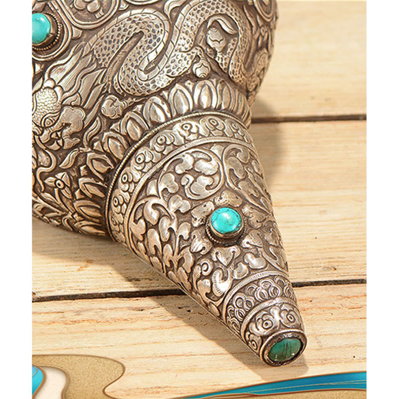 Natural Tibetan Shankha Conch Shell with Eight Auspicious Symbols | Zen Decor