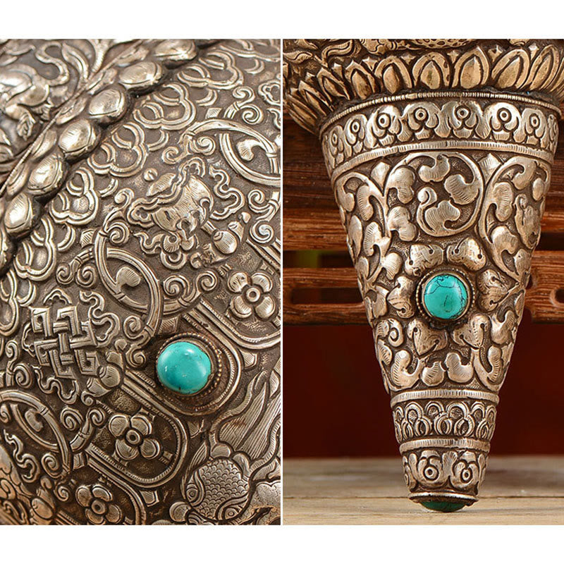 Natural Tibetan Shankha Conch Shell with Eight Auspicious Symbols | Zen Decor