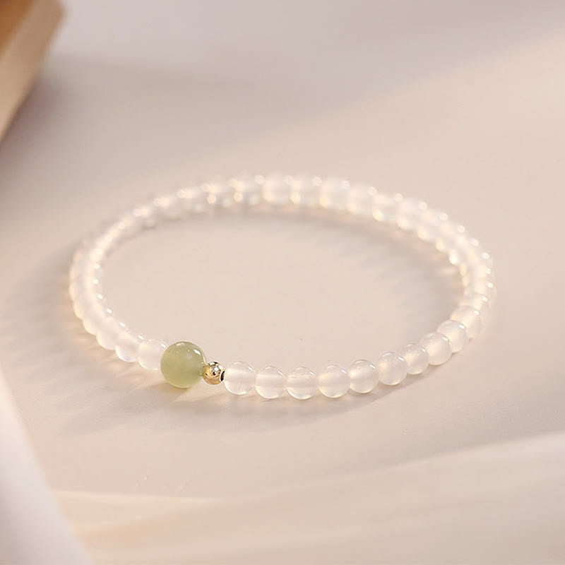 Natural White Agate Jade Luck Protection Bracelet 15cm