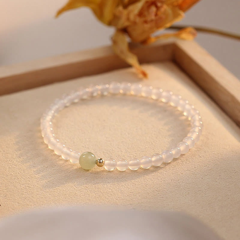 Natural White Agate Jade Luck Protection Bracelet 15cm