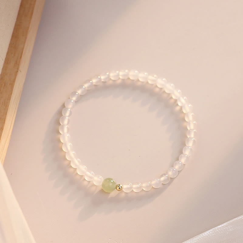 Natural White Agate Jade Luck Protection Bracelet 15cm