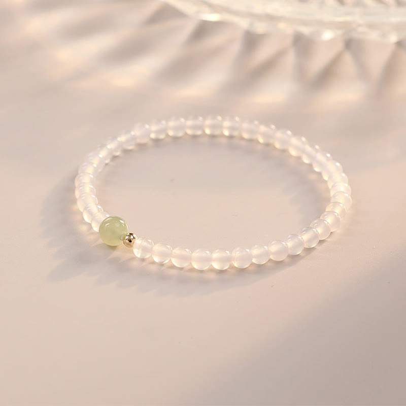 Natural White Agate Jade Luck Protection Bracelet 15cm