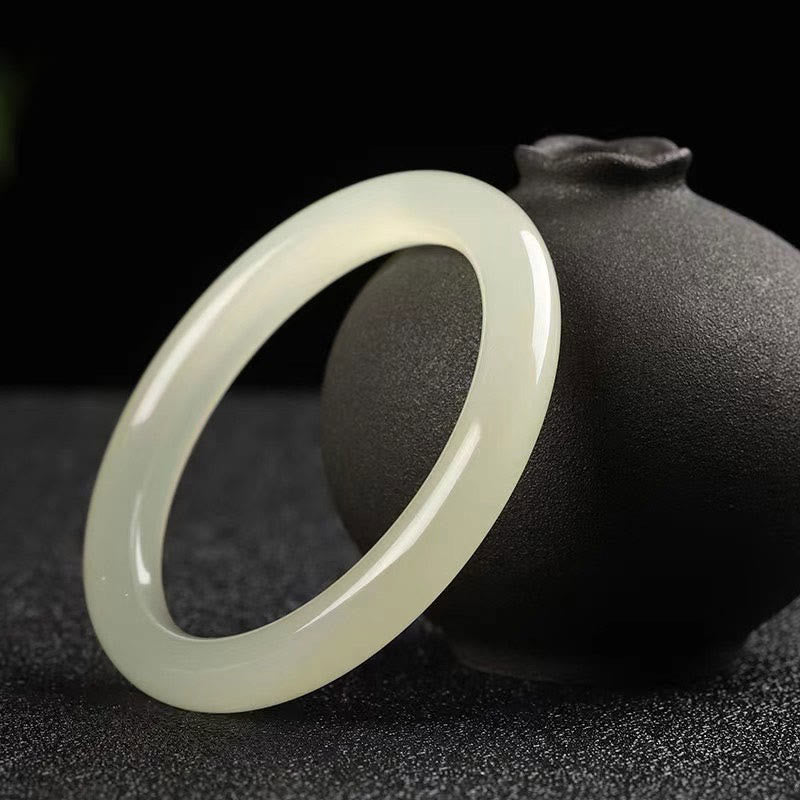 Natural White Green Jade Bangle Bracelet for Prosperity 56mm