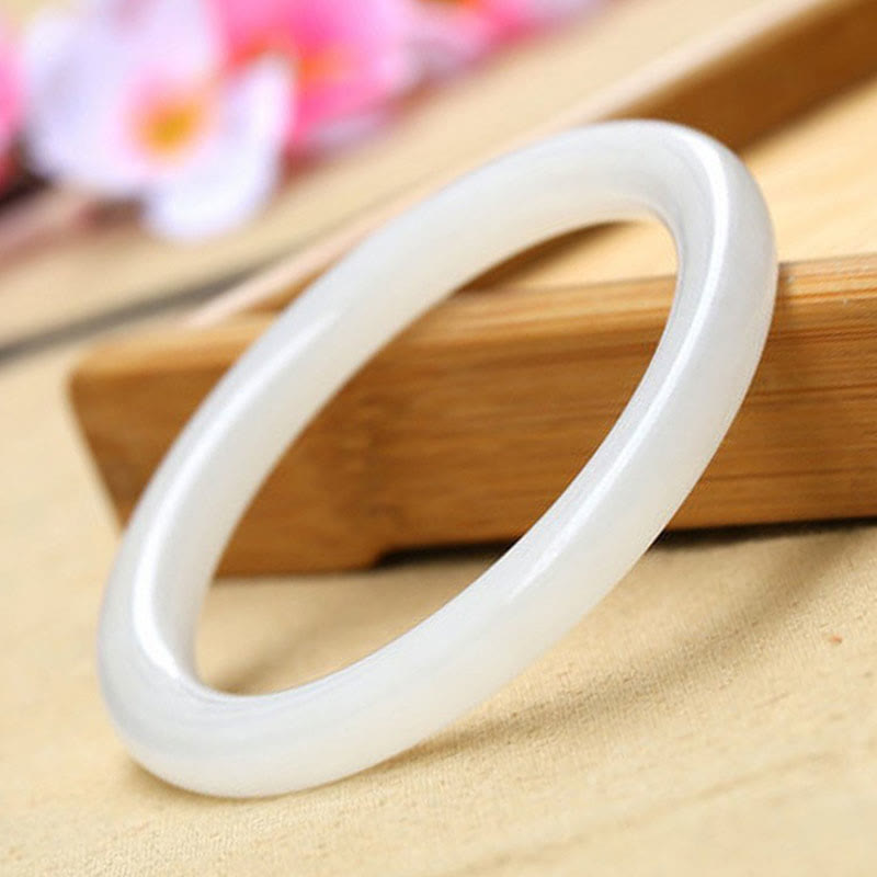 Natural White Green Jade Bangle Bracelet for Prosperity 56mm