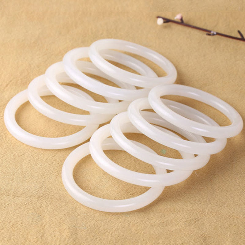 Natural White Green Jade Bangle Bracelet for Prosperity 56mm