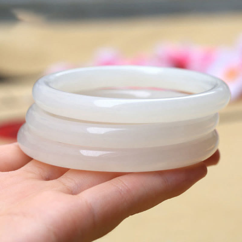 Natural White Green Jade Bangle Bracelet for Prosperity 56mm