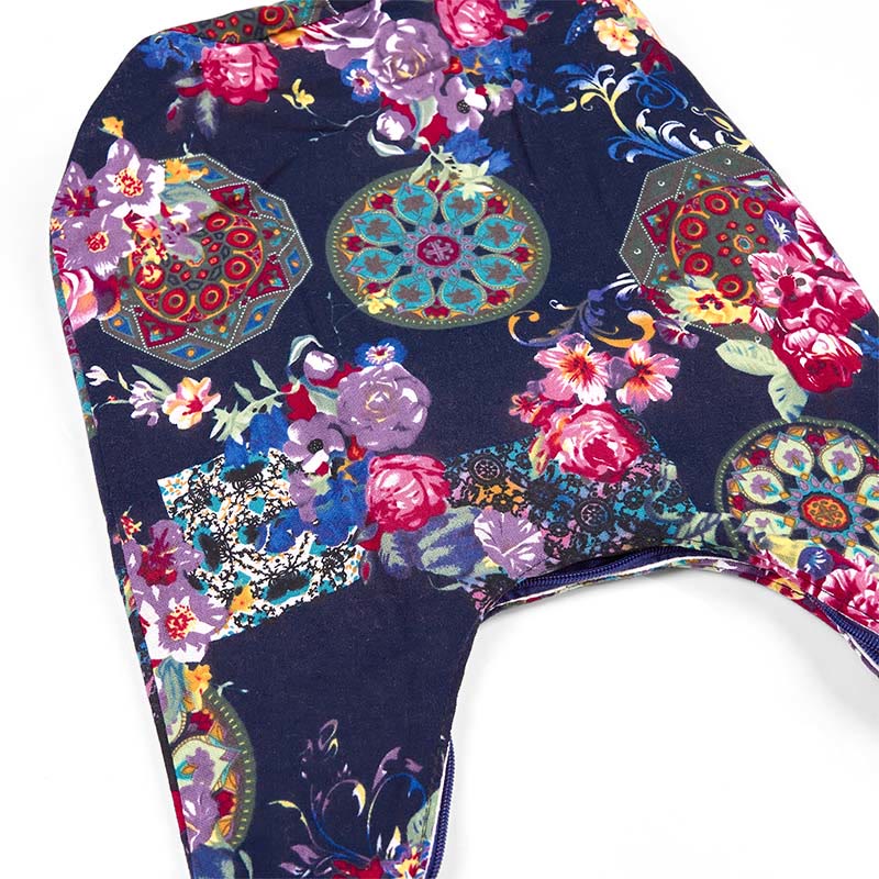 Navy Blue Cotton Flower Pattern Crossbody Bag Shoulder Purse