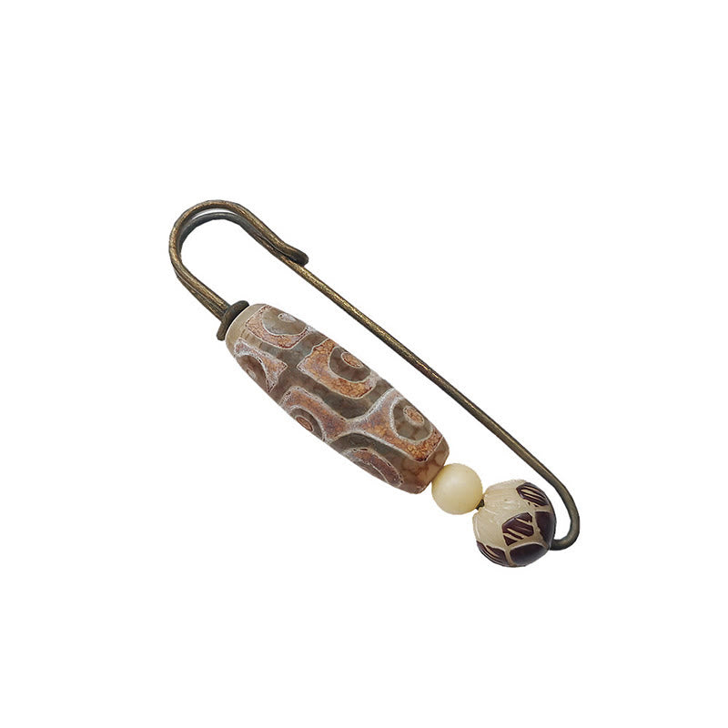 Nine-Eye Dzi Bead Bodhi Seed Lotus Protection Brooch