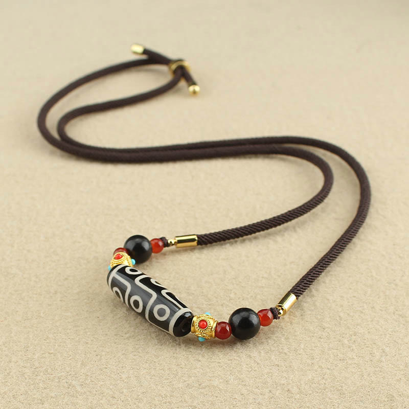 Nine-Eye Dzi Bead Protection Necklace | Tibetan Agate Pendant