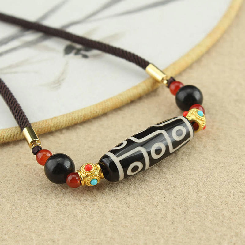 Nine-Eye Dzi Bead Protection Necklace | Tibetan Agate Pendant