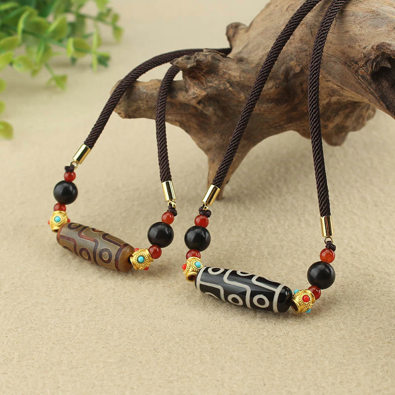 Nine-Eye Dzi Bead Protection Necklace | Tibetan Agate Pendant