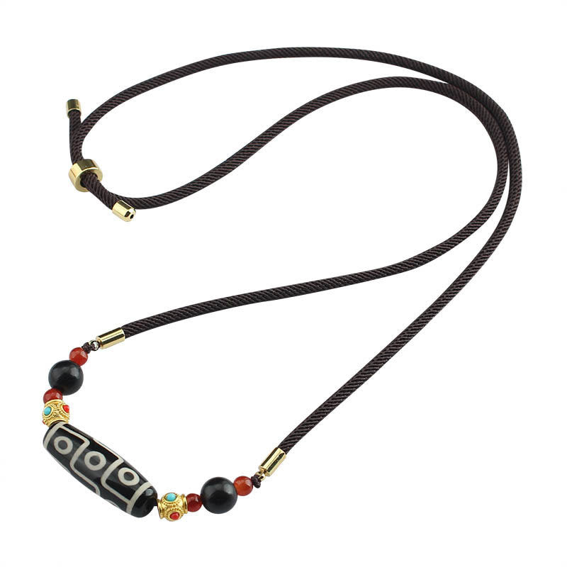 Nine-Eye Dzi Bead Protection Necklace | Tibetan Agate Pendant