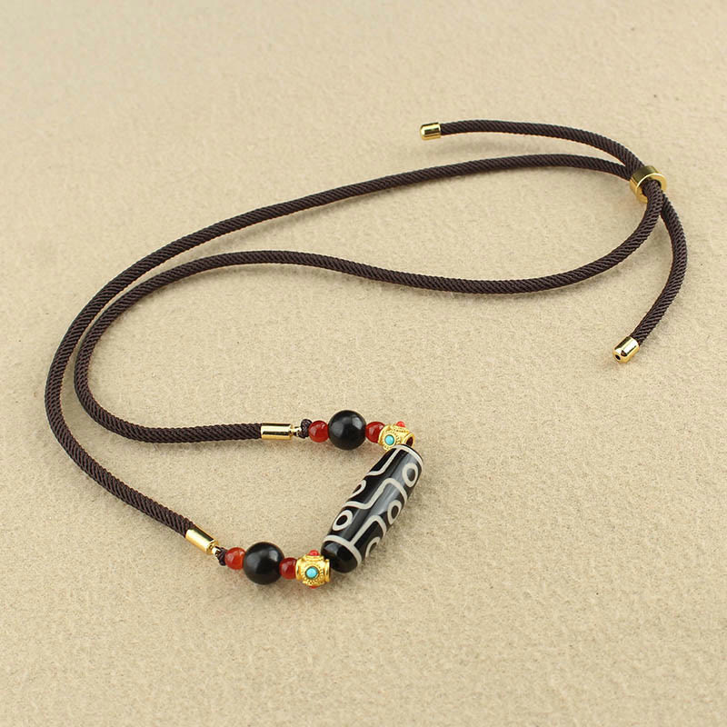 Nine-Eye Dzi Bead Protection Necklace | Tibetan Agate Pendant