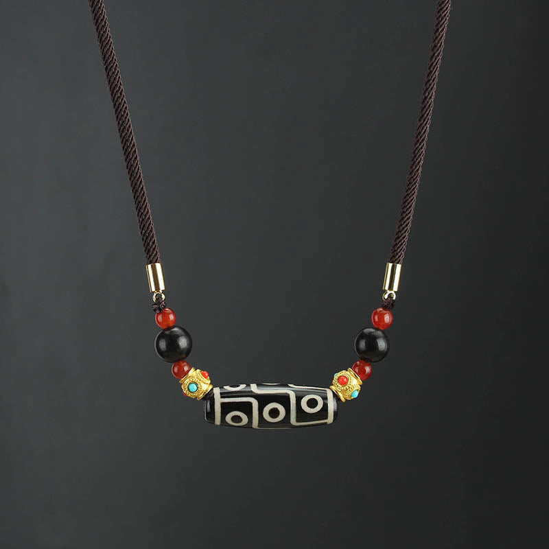 Nine-Eye Dzi Bead Protection Necklace | Tibetan Agate Pendant