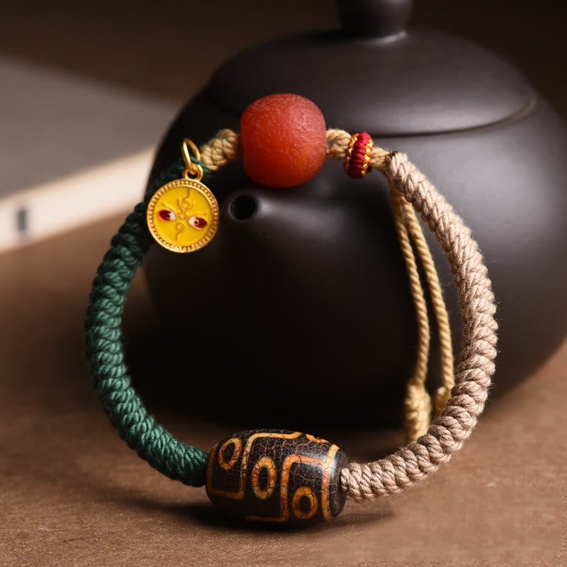 Nine-Eye Dzi Bead Wealth Bracelet | Handmade Agate Rope