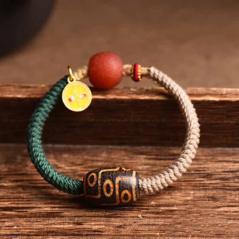 Nine-Eye Dzi Bead Wealth Bracelet | Handmade Agate Rope