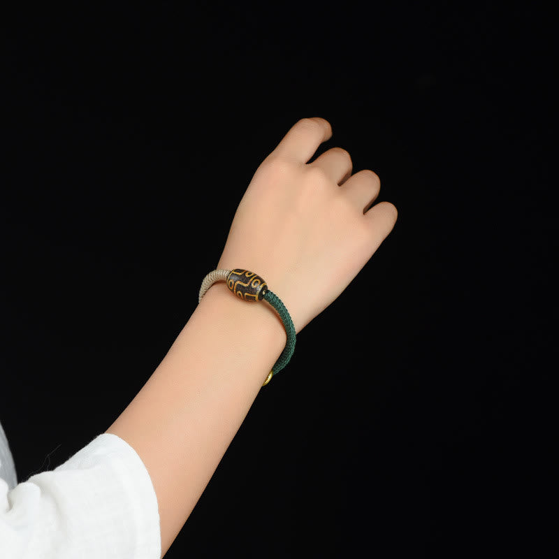 Nine-Eye Dzi Bead Wealth Bracelet | Handmade Agate Rope