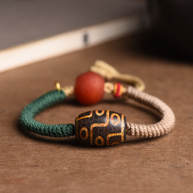 Nine-Eye Dzi Bead Wealth Bracelet | Handmade Agate Rope
