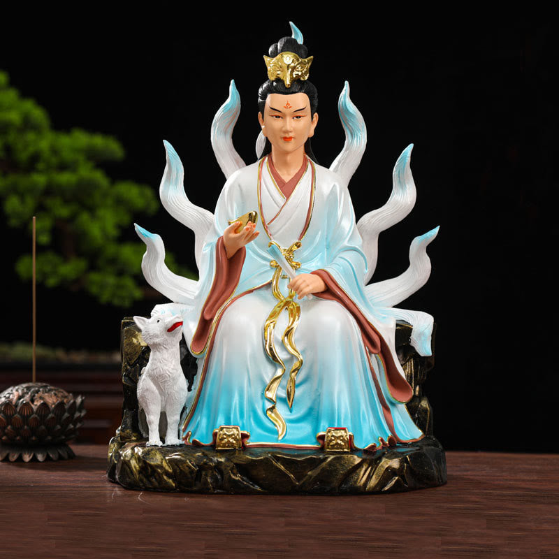 Nine Tailed Fox Resin Zen Decor Sculpture for Luck & Protection