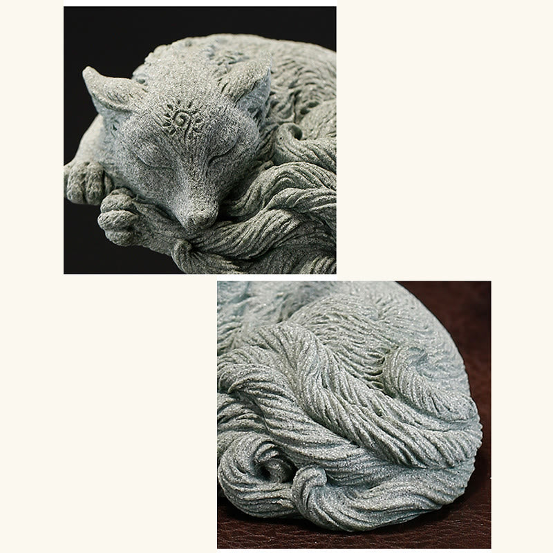 Nine-Tailed Fox Sandstone Home Zen Decor Figurine 10cm