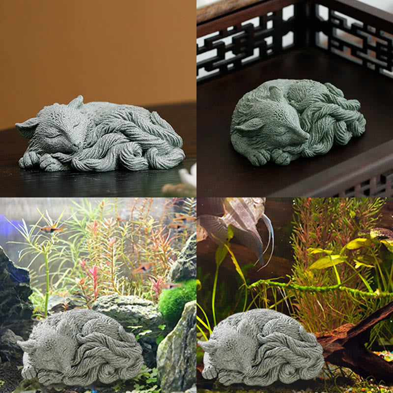 Nine-Tailed Fox Sandstone Home Zen Decor Figurine 10cm
