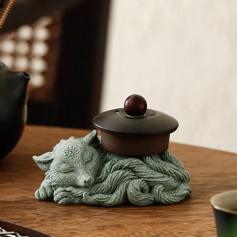 Nine-Tailed Fox Sandstone Home Zen Decor Figurine 10cm