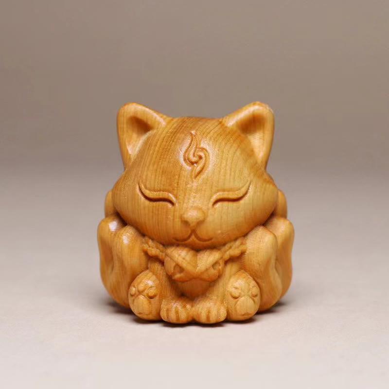 Nine-Tailed Fox Thuja Sutchuenensis Wood Animal Figurine 4cm