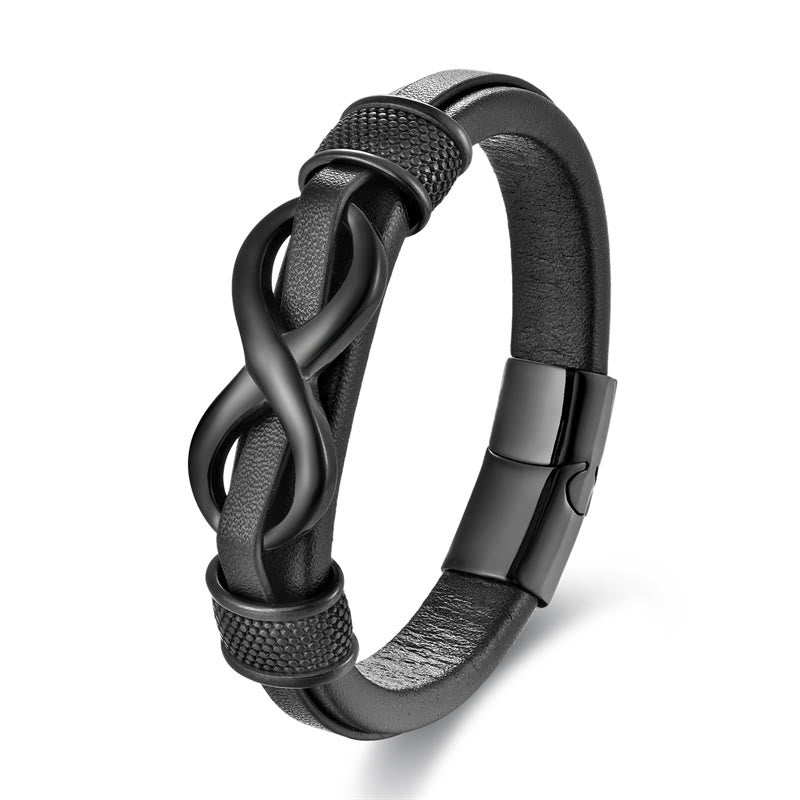 Obsidian Bracelet Titanium Steel Leather Black Infinity Knot