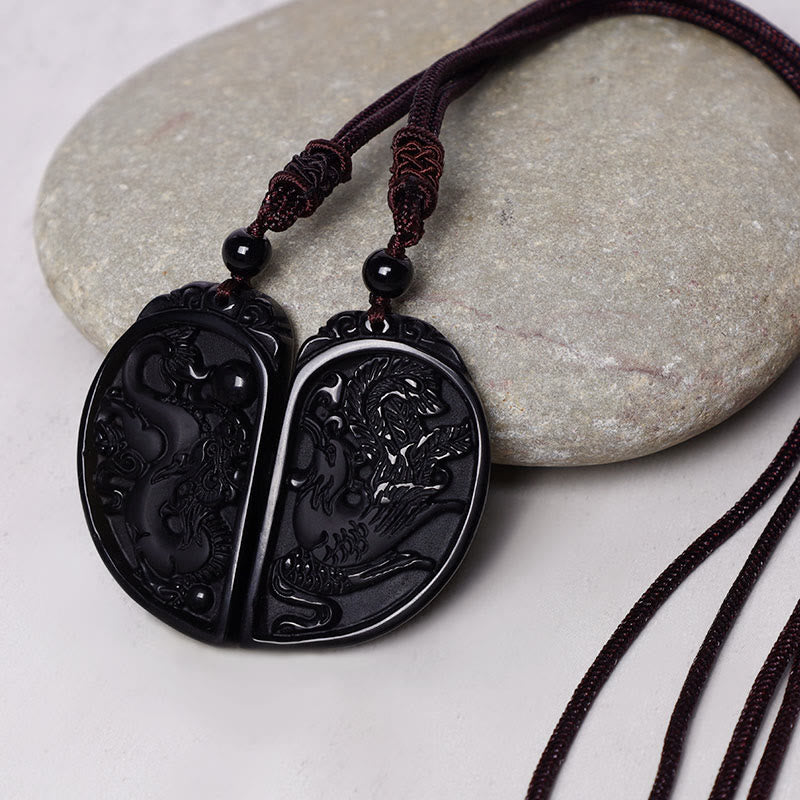 Obsidian Dragon Phoenix Love Protection Necklace