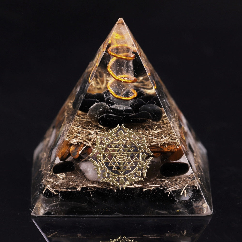 Obsidian Guardian Orgone Pyramid - Energy Harmony Decor