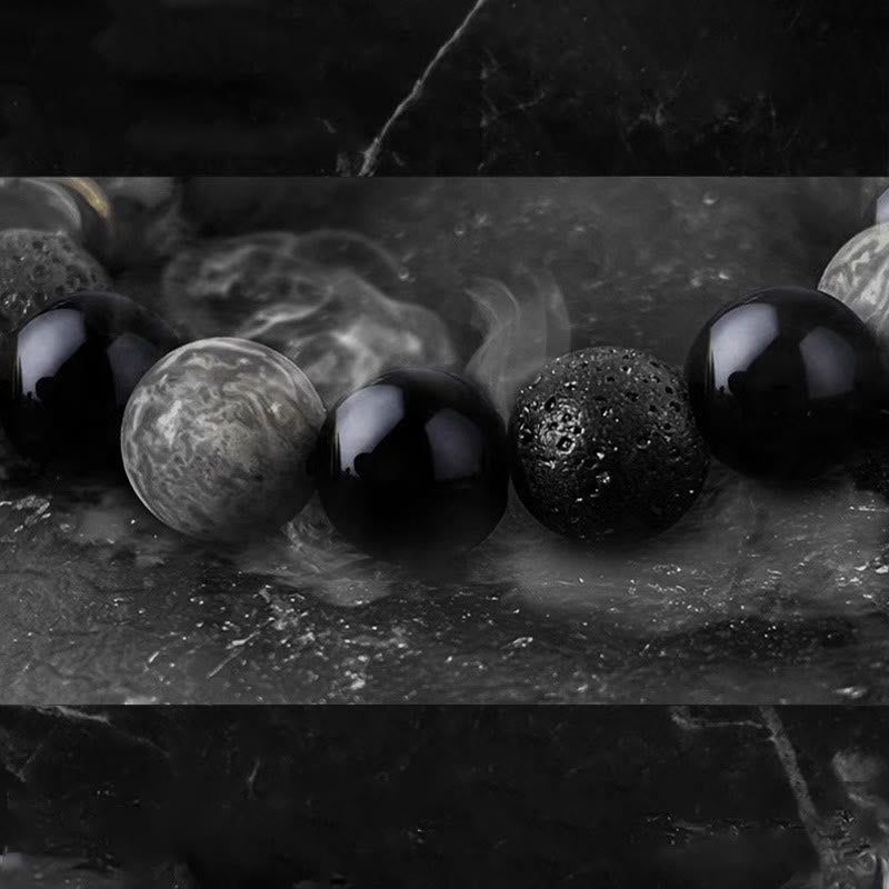 Obsidian Lava Rock Yin Yang Strength Bracelet