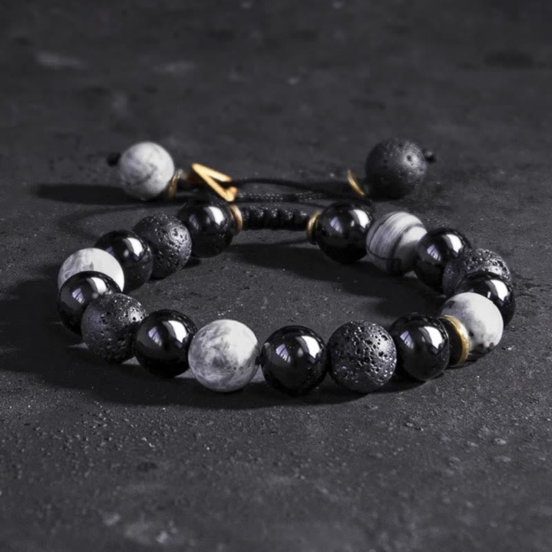 Obsidian Lava Rock Yin Yang Strength Bracelet