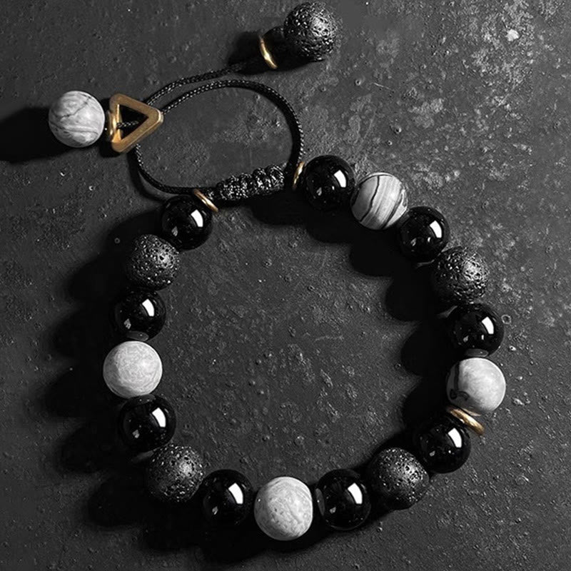 Obsidian Lava Rock Yin Yang Strength Bracelet