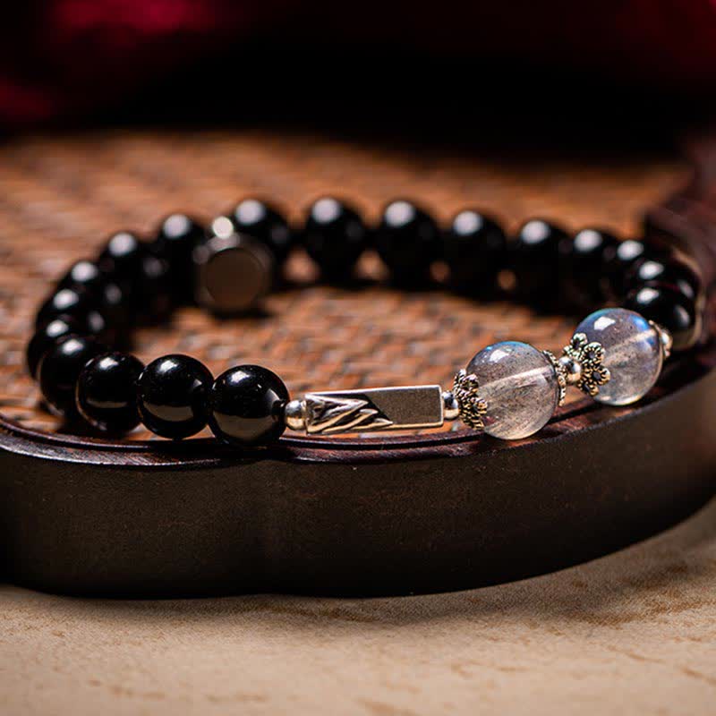 Obsidian Moonstone Couple Bracelet 8mm & 10mm for Strength