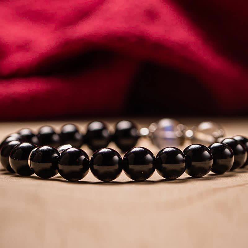 Obsidian Moonstone Couple Bracelet 8mm & 10mm for Strength