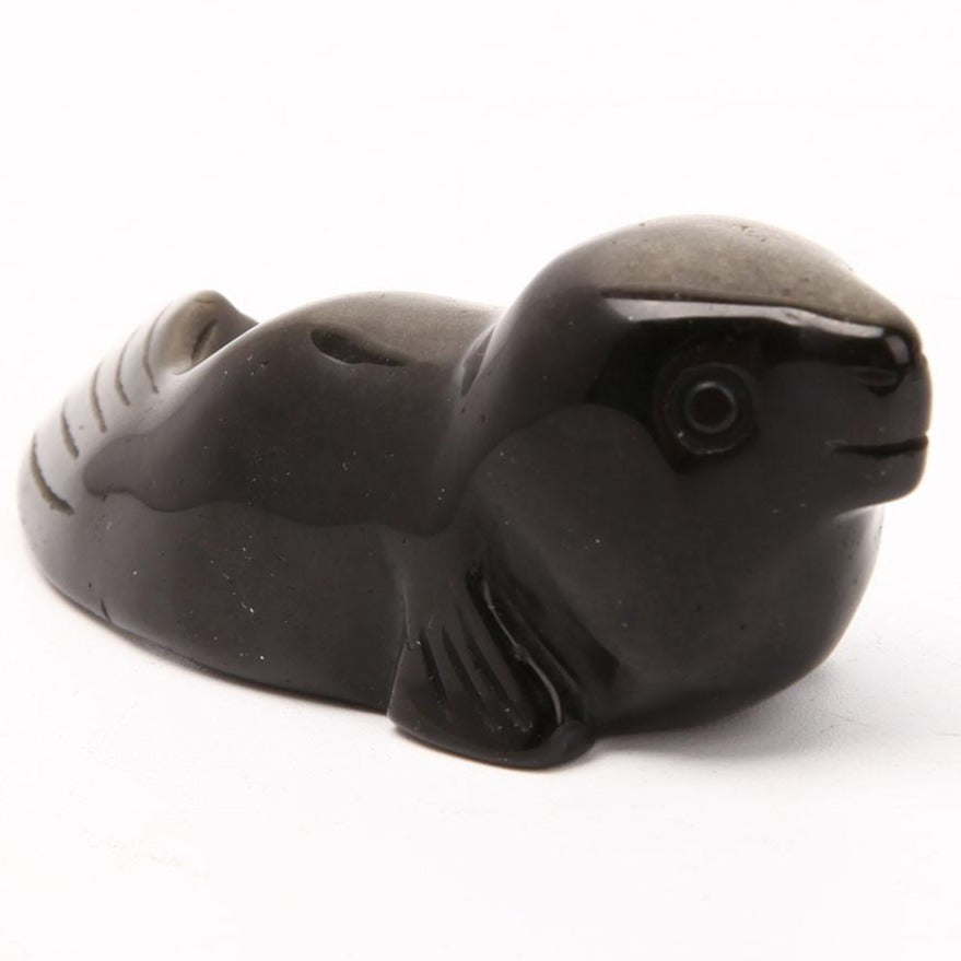 Obsidian Sea Lion Crystal Carving Figurine for Meditation