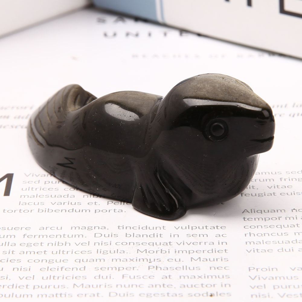Obsidian Sea Lion Crystal Carving Figurine for Meditation