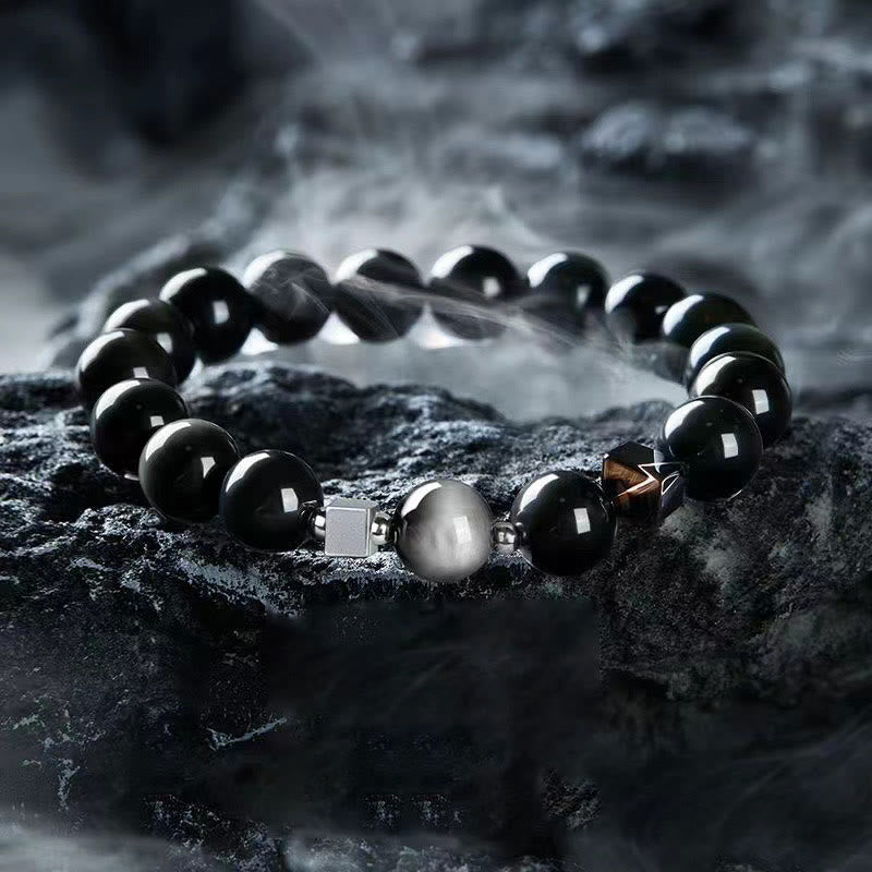 Obsidian Strength Bracelet with Eagle's Eye & Tiger's Eye