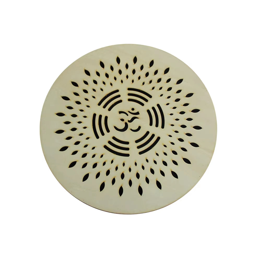 Circular Om symbol design with radiating dots in a mandala pattern on Ocean Drum Instrument