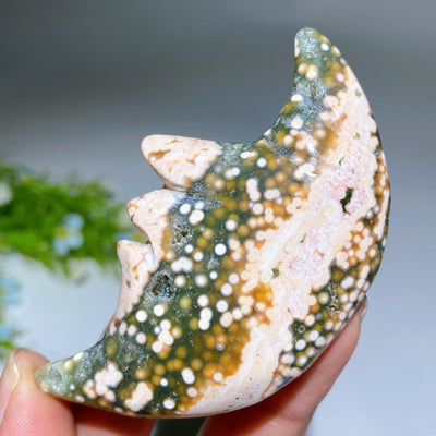 Ocean Jasper Moon Face Crystal Figurine 2.6-3.2 Inch Healing Carving