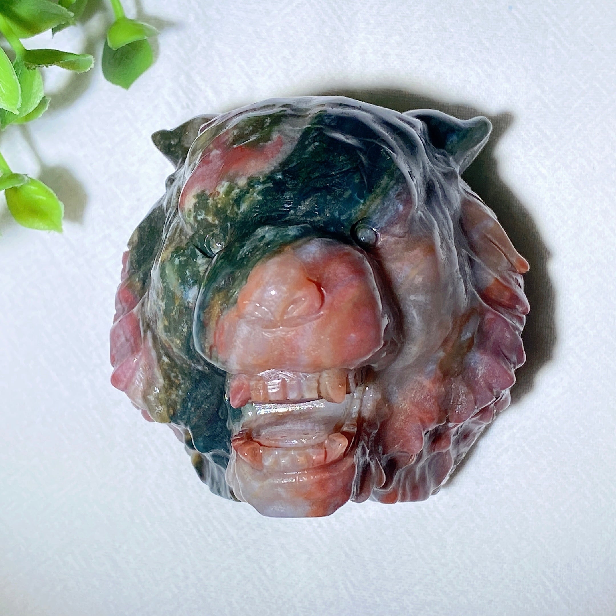 Ocean Jasper Tiger Head Carving 2.4 Inch Spiritual Figurine
