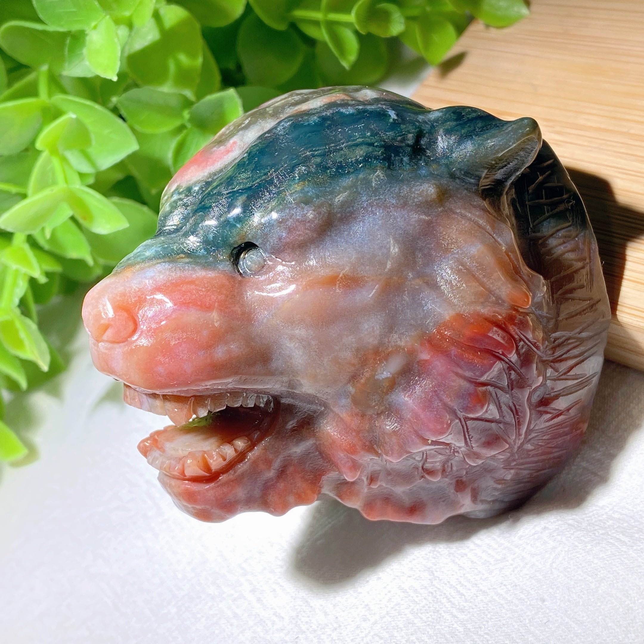Ocean Jasper Tiger Head Carving 2.4 Inch Spiritual Figurine