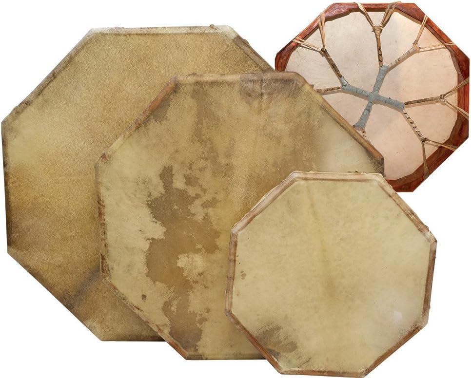 Octagonal antique mirrors with distressed surfaces in Octagon Shamanic Frame Drum display