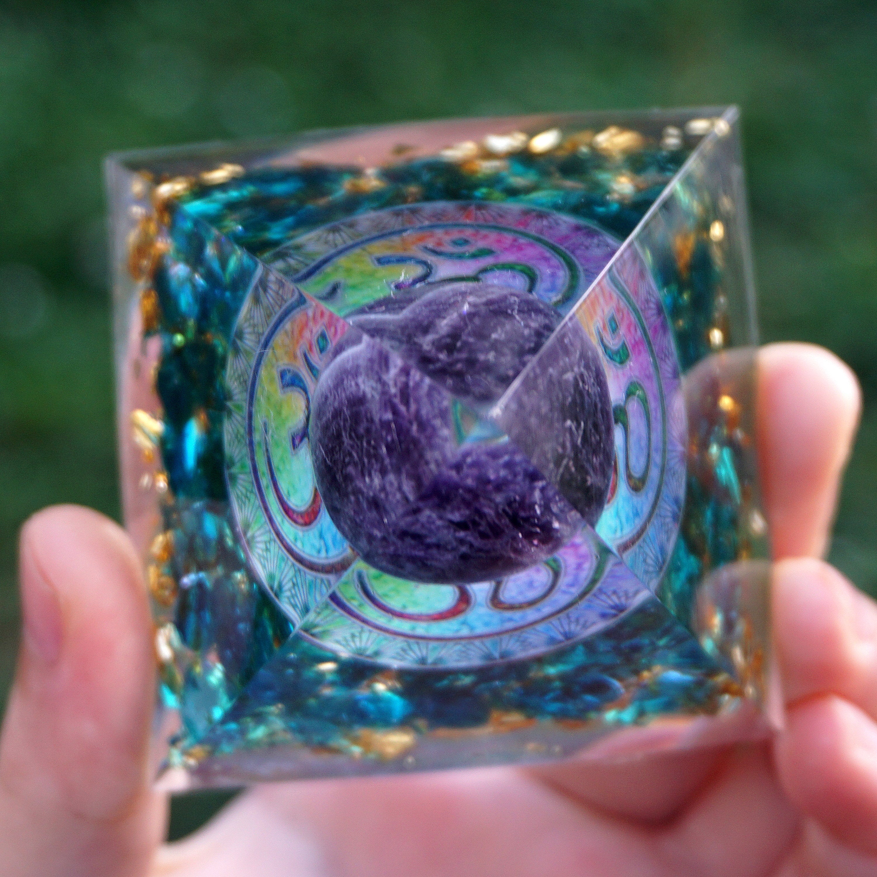 Om Amethyst Sphere Orgone Pyramid