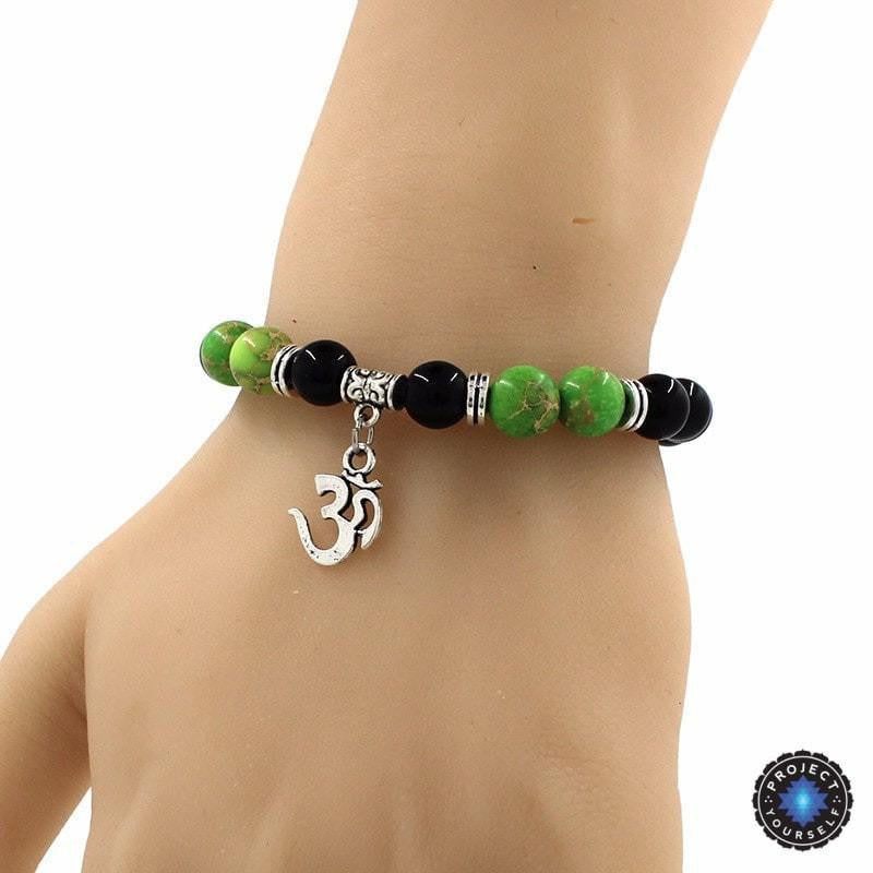 Om Charm Agate Bracelet - Symbolic Jewelry
